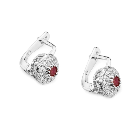 Przejdź do produktu Kolczyki z białego złota 585 z rubinem i diamentami 0,20ct The Diamonds