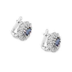 Kolczyki z białego złota 585 z szafirem i diamentami 0,20ct The Diamonds