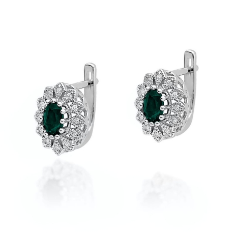 Przejdź do produktu Kolczyki z białego złota 585 z szamaragdem i diamentami 0,20ct The Diamonds