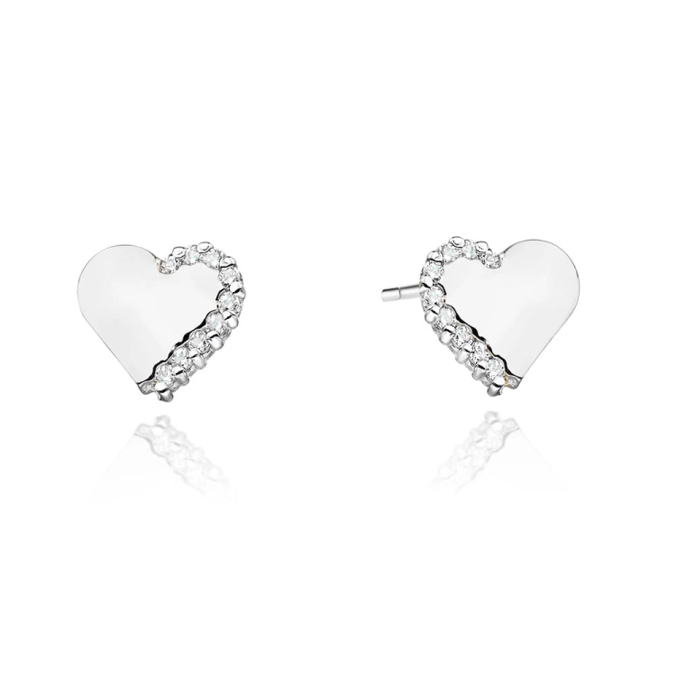 Kolczyki z białego złota 585 z diamentami 0,10ct serce The Diamonds