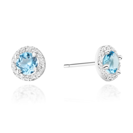 Przejdź do produktu Kolczyki z białego złota 585 z topazem i diamentami 0,24ct The Diamonds 