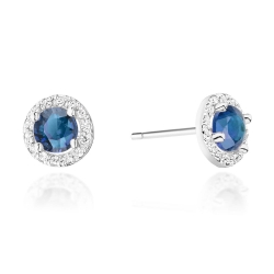 Kolczyki z białego złota 585 z szafirem i diamentami 0,26ct The Diamonds