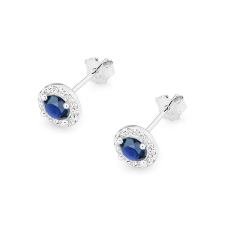 Przejdź do produktu Kolczyki z białego złota 585 z szafirem i diamentami 0,26ct The Diamonds