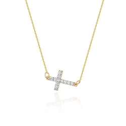 Naszyjnik z żółtego złota z diamentami 0,06ct krzyżyk The Diamonds