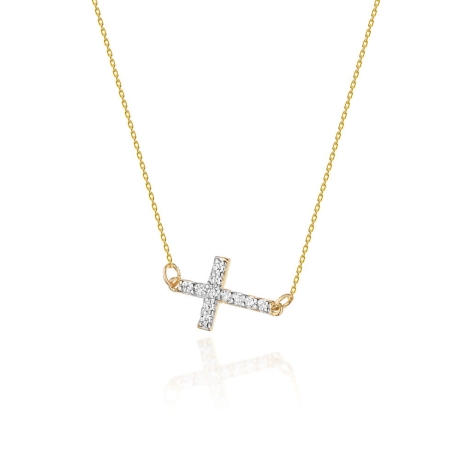 Przejdź do produktu Naszyjnik z żółtego złota z diamentami 0,06ct krzyżyk The Diamonds