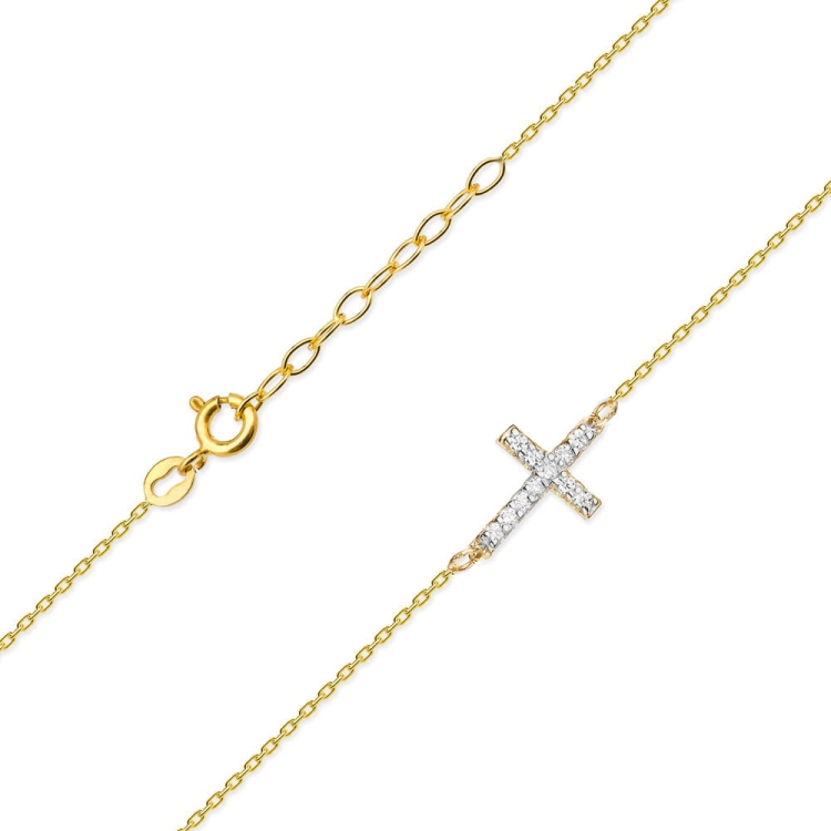 Naszyjnik z żółtego złota z diamentami 0,06ct krzyżyk The Diamonds