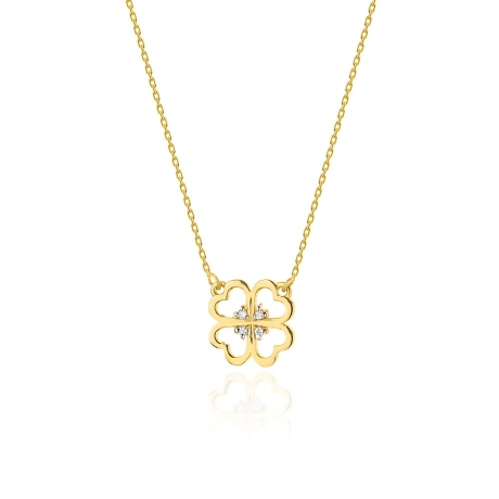 Przejdź do produktu Naszyjnik z żółtego złota z diamentami 0,02ct koniczyna The Diamonds