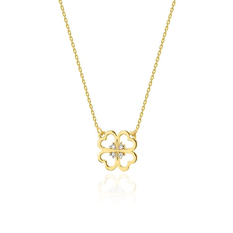 Naszyjnik z żółtego złota z diamentami 0,02ct koniczyna The Diamonds