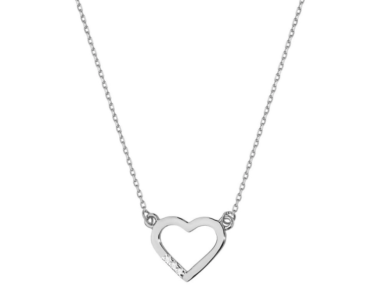 Naszyjnik z białego złota z diamentami serce 0,015ct The Diamonds