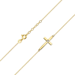 Naszyjnik z żółtego złota z diamentem 0,005ct krzyż The Diamonds