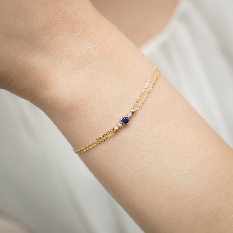 Bransoletka z żółtego złota 585 z szafirem i diamentami 0,029ct The Diamonds