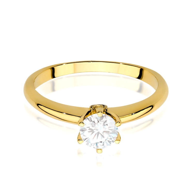 Pierścionek zaręczynowy z żółtego złota z białym szafirem i diamentami 0,04ct Fire Of Love