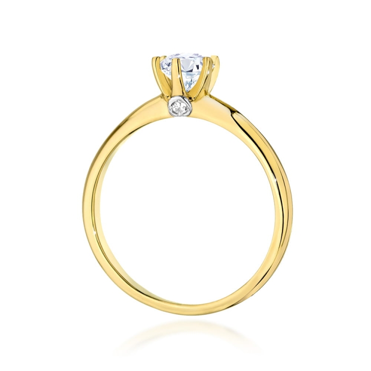 Pierścionek zaręczynowy z żółtego złota z białym szafirem i diamentami 0,04ct Fire Of Love