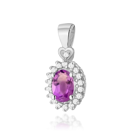 Przejdź do produktu Zawieszka z białego złota 585 z ametystem i diamentami 0,095ct The Diamonds 