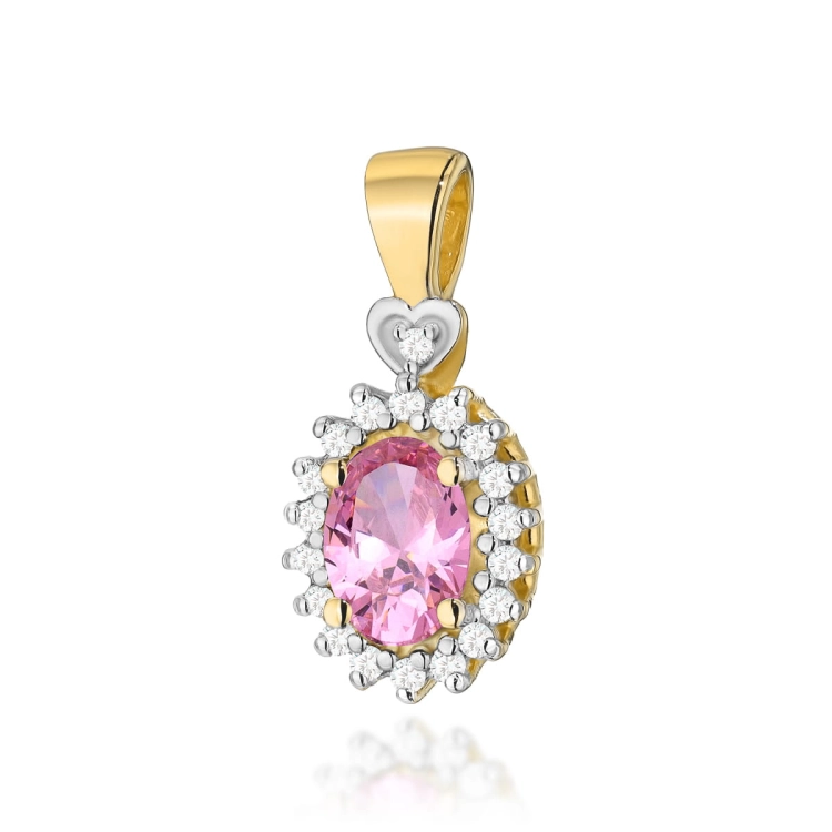 Zawieszka z żółtego złota 585 z różowym topazem i diamentami 0,095ct The Diamonds