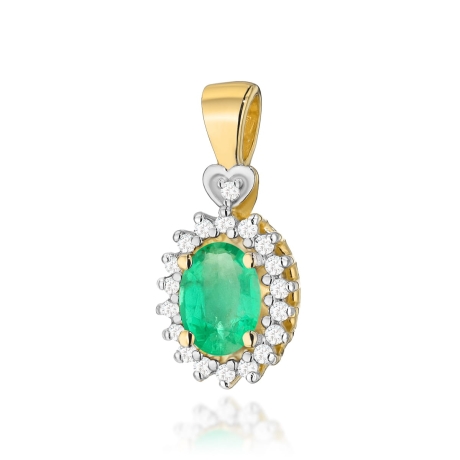 Przejdź do produktu Zawieszka z żółtego złota 585 z szmaragdem i diamentami 0,095ct The Diamonds