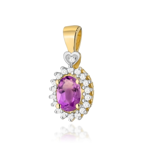 Przejdź do produktu Zawieszka z żółtego złota 585 z ametystem i diamentami 0,095ct The Diamonds 