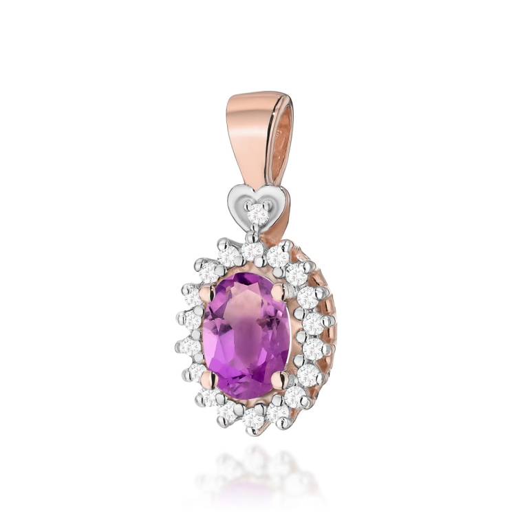 Zawieszka z różowego złota 585 z ametystem i diamentami 0,095ct The Diamonds