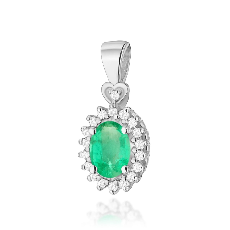 Zawieszka z białego złota 585 z szmaragdem i diamentami 0,095ct The Diamonds