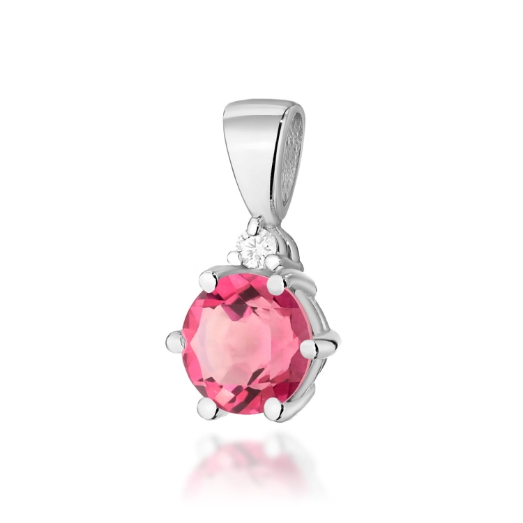 Zawieszka z białego złota 585 z różowym topazem i diamentem 0,015ct The Diamonds