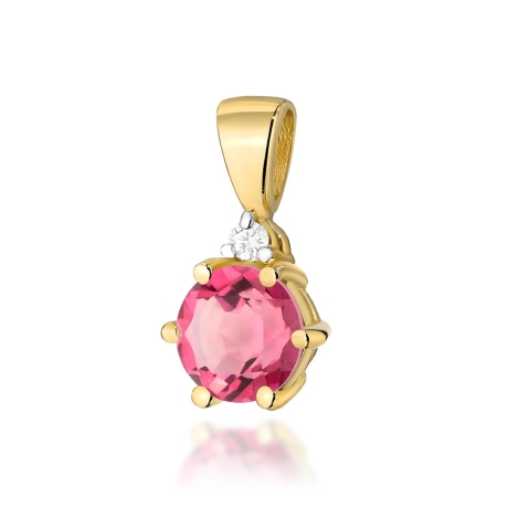 Przejdź do produktu Zawieszka z żółtego złota 585 z różowym topazem i diamentem 0,015ct The Diamonds 