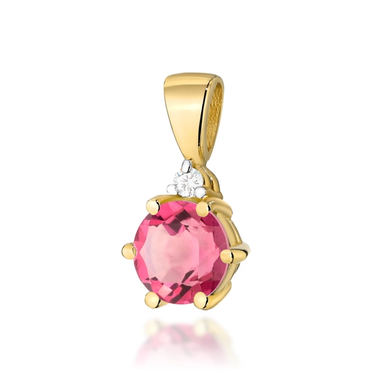 Zawieszka z żółtego złota 585 z różowym topazem i diamentem 0,015ct The Diamonds