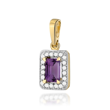 Przejdź do produktu Zawieszka z żółtego złota 585 z ametystem i diamentami 0,10ct The Diamonds