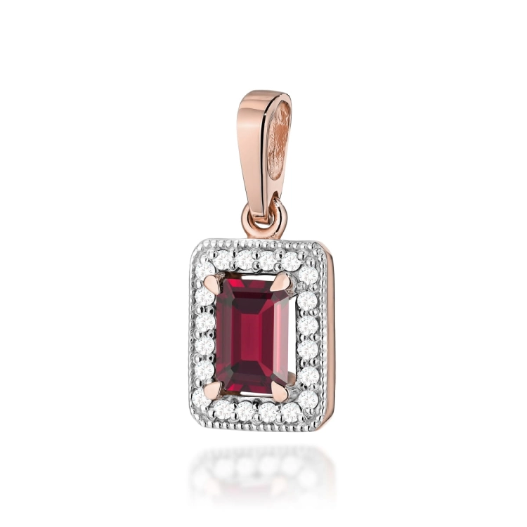 Zawieszka z różowego złota 585 z granatem i diamentami 0,10ct The Diamonds