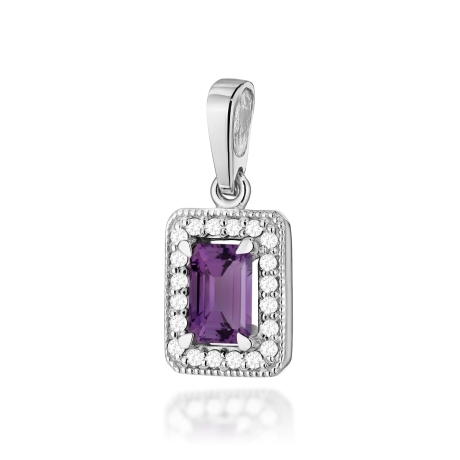 Przejdź do produktu Zawieszka z białego złota 585 z ametystem i diamentami 0,10ct The Diamonds 