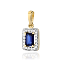 Zawieszka z żółtego złota 585 z szafirem i diamentami 0,10ct The Diamonds