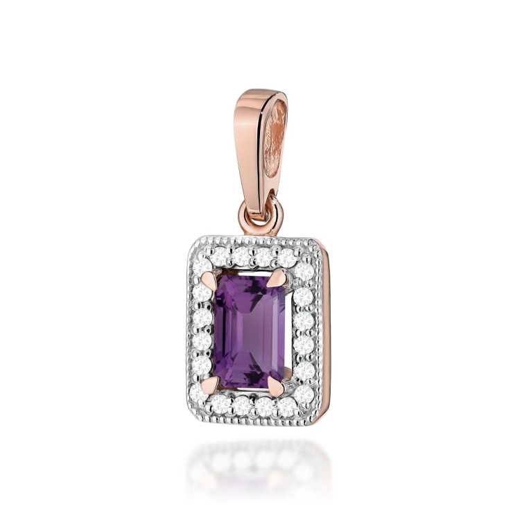 Zawieszka z różowego złota 585 z ametystem i diamentami 0,10ct The Diamonds