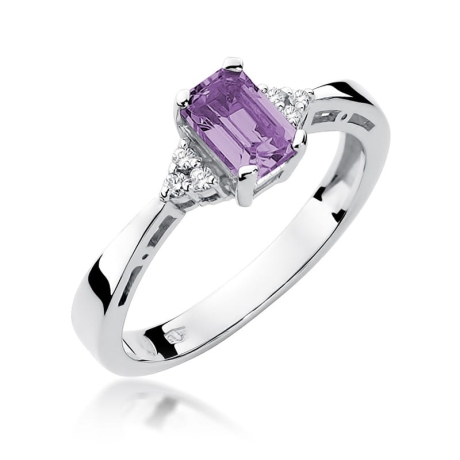 Przejdź do produktu Pierścionek zaręczynowy z białego złota z ametystem i diamentami 0,03ct Fire Of Love
