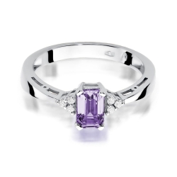 Pierścionek zaręczynowy z białego złota z ametystem i diamentami 0,03ct Fire Of Love