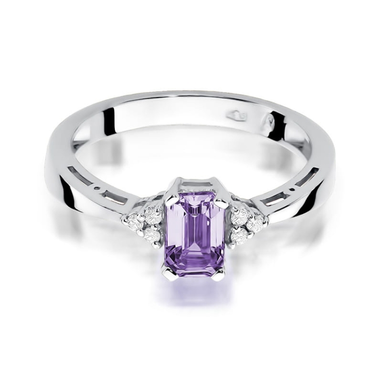 Pierścionek zaręczynowy z białego złota z ametystem i diamentami 0,03ct Fire Of Love