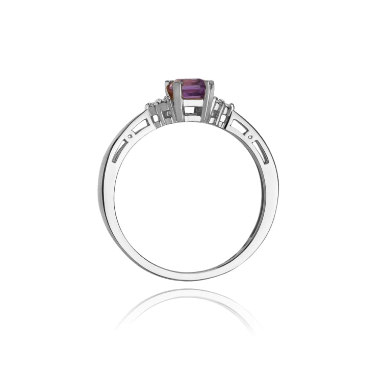 Pierścionek zaręczynowy z białego złota z ametystem i diamentami 0,03ct Fire Of Love