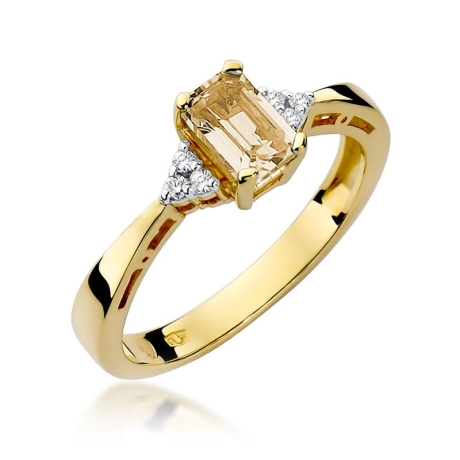 Przejdź do produktu Pierścionek zaręczynowy z żółtego złota z cytrynem i diamentami 0,03ct Fire Of Love 