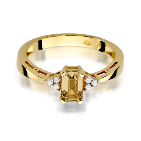 Przejdź do produktu Pierścionek zaręczynowy z żółtego złota z cytrynem i diamentami 0,03ct Fire Of Love 