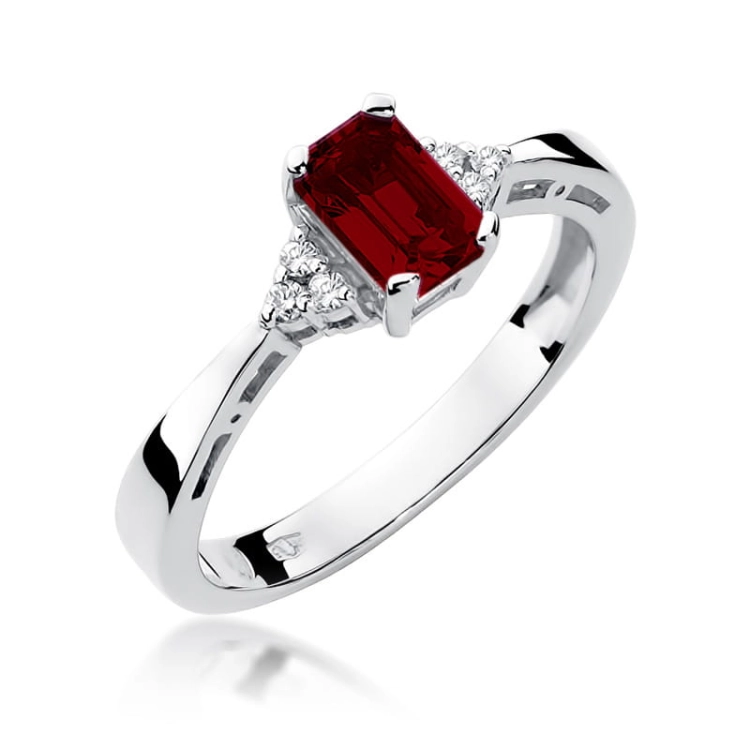Pierścionek zaręczynowy z białego złota z granatem i diamentami 0,03ct Fire Of Love