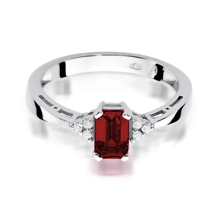 Pierścionek zaręczynowy z białego złota z granatem i diamentami 0,03ct Fire Of Love