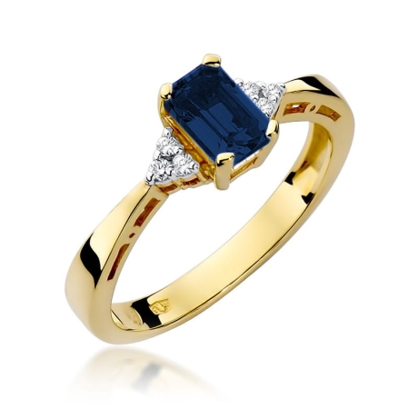 Przejdź do produktu Pierścionek zaręczynowy z żółtego złota z szafirem i diamentami 0,03ct Fire Of Love