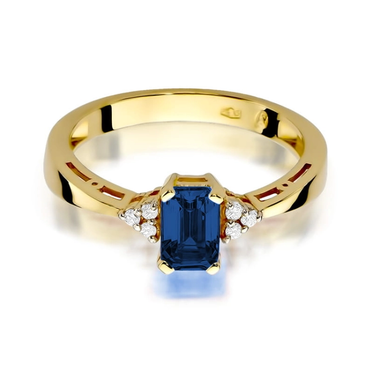 Pierścionek zaręczynowy z żółtego złota z szafirem i diamentami 0,03ct Fire Of Love