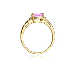 Pierścionek zaręczynowy z żółtego złota z różowym topazem i diamentami 0,03ct Fire Of Love