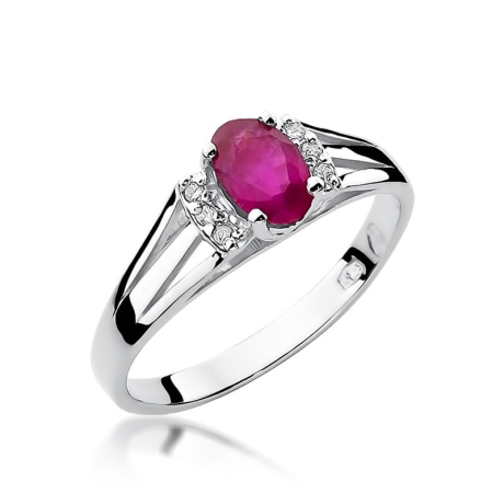 Przejdź do produktu Pierścionek zaręczynowy z białego złota z rubinem i diamentami 0,05ct Fire Of Love 
