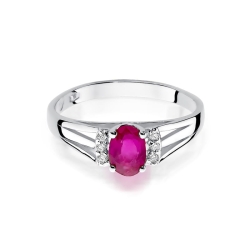 Pierścionek zaręczynowy z białego złota z rubinem i diamentami 0,05ct Fire Of Love
