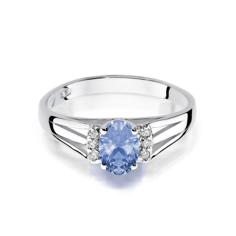 Przejdź do produktu Pierścionek zaręczynowy z białego złota z tanzanitem i diamentami 0,05ct Fire Of Love