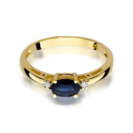 Przejdź do produktu Pierścionek zaręczynowy z żółtego złota z szafirem i diamentami 0,03ct Fire Of Love 
