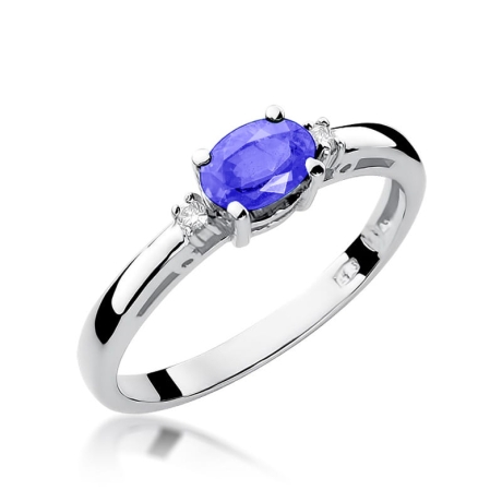 Przejdź do produktu Pierścionek zaręczynowy z białego złota z tanzanitem i diamentami 0,03ct Fire Of Love