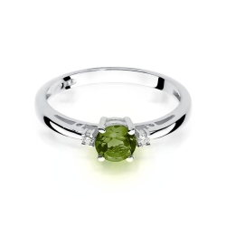 Pierścionek zaręczynowy z białego złota z oliwinem i diamentami 0,03ct Fire Of Love