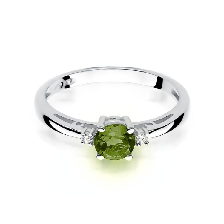 Pierścionek zaręczynowy z białego złota z oliwinem i diamentami 0,03ct Fire Of Love