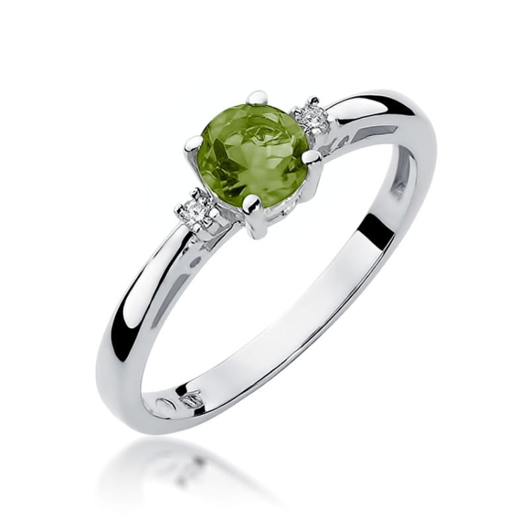 Pierścionek zaręczynowy z białego złota z oliwinem i diamentami 0,03ct Fire Of Love